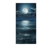 Bannière de couverture de porte lune et mer 90 x 180 cm - Bannières de fête saisonnières - Panneau de bienvenue vertical - Décoration de porte à suspendre pour porche, entrée, jardin