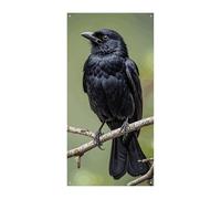 Bannière de couverture de porte motif corbeau noir sur une branche 90 x 180 cm - Bannières de bienvenue saisonnières - Décoration verticale à suspendre pour porche, entrée, jardin