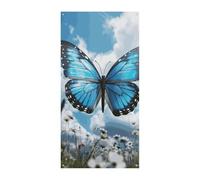 Bannière de couverture de porte motif papillon bleu et nuages 90 x 180 cm - Bannières de fête saisonnières - Panneau de bienvenue - Décoration verticale à suspendre pour porche, entrée, jardin