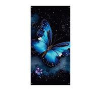 Bannière de couverture de porte motif papillon bleu galaxie 90 x 180 cm - Bannières de fête saisonnières - Panneau de bienvenue vertical - Décoration de porte à suspendre pour porche, entrée, jardin