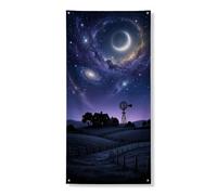 Bannière de couverture de porte mystique rustique avec horizon de nuit étoilée - Décoration d'intérieur ou d'extérieur - Fournitures de vacances de festival - 91,4 x 183 cm