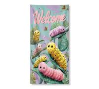 Bannière de couverture de porte « Welcome Caterpillar » - Joli motif de vers rigolos colorés pour décoration d'intérieur et d'extérieur - 91,4 x 183 cm