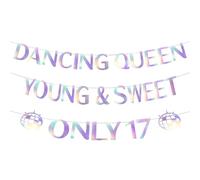 Bannière de Dancing Queen Young & Sweet Only 17, Pré-Assemblée Décorations pour 17 Ans pour Filles Bannière Scintillante Jeune et Douce Seulement 17 pour Fille Danseuse