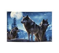 Bannière de décoration de fête d'anniversaire personnalisée avec œillets en laiton - Bannière de loups - Bannière de fond pour décoration intérieure et extérieure - 119 x 180 cm