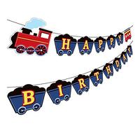 Bannière de décoration de fête d'anniversaire, train à vapeur de chemin de fer, panneau « Happy Birthday » pour véhicule de transport