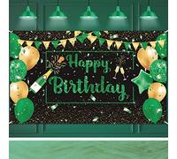 Bannière de décoration de fête d'anniversaire verte, noire et dorée, bannière « Happy Birthday » verte, noire et dorée, grande bannière d'anniversaire verte, noire et dorée, décoration de fête pour