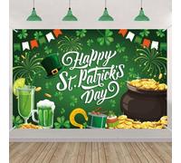 Bannière de décoration de la Saint-Patrick, bannière « Happy St. Patrick's Day » - Trèfle irlandais - Décoration de fête pour la maison, le bureau, la salle de classe, vert, 183 x 109 cm