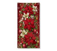 Bannière de décoration de porte florale de Noël, poinsettia rouge et lys blanc, décoration de porte de vacances, fournitures de fond festives pour intérieur et extérieur, 91,4 x 183 cm