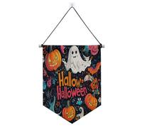 Bannière de décoration d'Halloween « The Evil Yellow Pumpkin on Halloween » à suspendre avec tige télescopique - Décoration murale à suspendre pour porte, murs, fenêtres, jardins, cour banderitas para