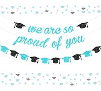 Bannière de décoration « Nous sommes si fiers de vous » - Bannière de remise des diplômes 2021 pour Voiture, Maison, Senior, Collège, des diplômes - Articles de fête (bleu sarcelle)