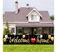 Bannière de décoration « Welcome Home » - Noir et doré - Panneau « Welcome Back Home » - Décoration extérieure - Fournitures de fête militaires