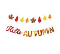 Bannière de décorations d'automne Hello Autumn en papier pailleté orange rouge feuilles d'érable décoration à suspendre pour maison, école, chambre, plafond, fenêtre, porte, décorations de bienvenue