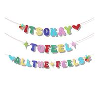 Bannière de Décorations de Fête d'Anniversaire à l'Intérieur, Pré-Enfilée Paillettes Bannière It's Okay to Feel All the Feels Colorée Bannière d'Anniversaire pour Manteau de Cheminée Mur