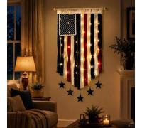 Bannière de drapeau américain de chiffon 1,2 x 7,9 m, guirlande de fanions patriotiques de style rustique de style rustique en tissu pour décoration pour le jour commémoratif du 4 juillet, la journée