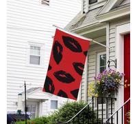Bannière de drapeau double face pour l'extérieur - Résistante à la décoloration - Bannière de vœux - Lèvres rouges et noires - Drapeau de bienvenue pour jardin - Drapeau de vacances personnalisé pour
