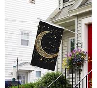 Bannière de drapeau double face résistante à la décoloration pour l'extérieur, drapeau de bienvenue à motif croissant de lune, bannière de vœux personnalisée pour fête maison