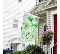 Bannière de drapeau double face résistante à la décoloration pour l'extérieur, drapeau de bienvenue à l'aquarelle, fleurs vertes, bannière de vœux personnalisée pour maison de fête