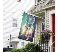 Bannière de drapeau double face résistante à la décoloration pour l'extérieur, drapeau de bienvenue blanc, attrape-rêves à plumes, bannière de vœux personnalisée pour fête maison