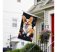 Bannière de drapeau double face résistante à la décoloration pour l'extérieur - Drapeau de bienvenue - Chien Corgi sur fond sombre - Bannière de vœux personnalisée pour fête maison