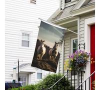 Bannière de drapeau double face résistante à la décoloration pour l'extérieur - Drapeau de bienvenue - Cheval sur montagne - Drapeau de vacances personnalisé pour maison de fête