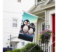 Bannière de drapeau double face résistante à la décoloration pour l'extérieur - Drapeau de bienvenue - Cinq pingouins mignons - Bannière de vœux personnalisée pour fête maison
