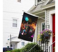 Bannière de drapeau double face résistante à la décoloration pour l'extérieur, drapeau de bienvenue coloré, notes de musique, bannière de vœux personnalisée pour fête maison