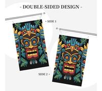 Bannière de drapeau double face résistante à la décoloration pour l'extérieur, drapeau de bienvenue coloré, motif de masque Tiki - Bannière de vœux personnalisée pour fête maison