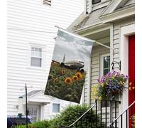 Bannière de drapeau double face résistante à la décoloration pour l'extérieur, drapeau de bienvenue, cour, avion vers champ de tournesol, bannière de vœux personnalisée pour fête maison