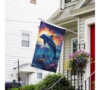 Bannière de drapeau double face résistante à la décoloration pour l'extérieur, drapeau de bienvenue coloré, ciel étoilé, océan, dauphin, bannière de vœux personnalisée pour fête maison