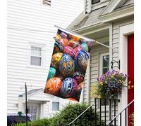 Bannière de drapeau double face résistante à la décoloration pour l'extérieur, drapeau de bienvenue coloré, peint à la main, œufs de Pâques, bannière de vœux personnalisée pour maison de fête