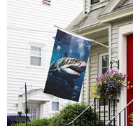Bannière de drapeau double face résistante à la décoloration pour l'extérieur, drapeau de bienvenue de cour, grand requin blanc, bannière de vœux personnalisée pour fête maison