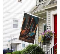 Bannière de drapeau double face résistante à la décoloration pour l'extérieur, drapeau de bienvenue de cour, épices sur cuillère en bois, bannière de vœux personnalisée pour fête maison