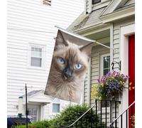 Bannière de drapeau double face résistante à la décoloration pour l'extérieur, drapeau de bienvenue de cour, beau chat siamois, bannière de vœux personnalisée pour fête maison
