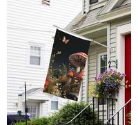 Bannière de drapeau double face résistante à la décoloration pour l'extérieur, drapeau de bienvenue de cour, champignons de style conte de fées, bannière de vœux personnalisée pour fête maison