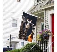 Bannière de drapeau double face résistante à la décoloration pour l'extérieur, drapeau de bienvenue de cour, trois girafes portant des lunettes de soleil, bannière de vœux personnalisée pour fête