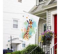 Bannière de drapeau double face résistante à la décoloration pour l'extérieur, drapeau de bienvenue de cour, girafe, illustration artistique, bannière de vœux, drapeau de vacances personnalisé pour