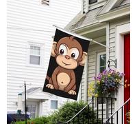 Bannière de drapeau double face résistante à la décoloration pour l'extérieur, drapeau de bienvenue de cour, drapeau de dessin animé singe marron, bannière de vœux personnalisée pour fête maison