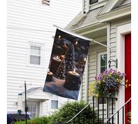 Bannière de drapeau double face résistante à la décoloration pour l'extérieur, drapeau de bienvenue de cour, il y a de la neige sur la bougie, bannière de vœux personnalisée pour fête maison