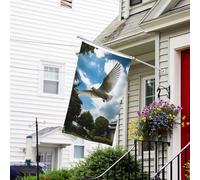 Bannière de drapeau double face résistante à la décoloration pour l'extérieur, drapeau de bienvenue de cour, colombes blanches volent au-dessus du parc, bannière de vœux personnalisée pour fête maison