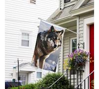 Bannière de drapeau double face résistante à la décoloration pour l'extérieur, drapeau de bienvenue de cour, un loup debout dans une neige, bannière de vœux personnalisée pour fête maison