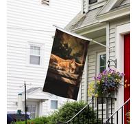 Bannière de drapeau double face résistante à la décoloration pour l'extérieur, drapeau de bienvenue de cour, drapeau orange chat endormi, bannière de vœux personnalisée pour fête maison