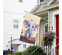 Bannière de drapeau double face résistante à la décoloration pour l'extérieur, drapeau de bienvenue de cour, bannière de vœux d'éléphant mignon, drapeau de vacances personnalisé pour maison de fête