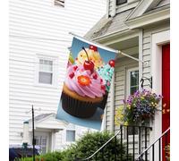 Bannière de drapeau double face résistante à la décoloration pour l'extérieur, drapeau de bienvenue, de cour, de cupcakes, bannière de vœux personnalisée pour fête maison