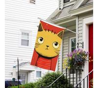 Bannière de drapeau double face résistante à la décoloration pour l'extérieur, drapeau de bienvenue de cour, icône de chat mignon, bannière de vœux personnalisée pour fête maison