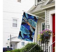 Bannière de drapeau double face résistante à la décoloration pour l'extérieur, drapeau de bienvenue de cour, tortue de mer bleue dans l'océan, bannière de vœux personnalisée pour fête maison