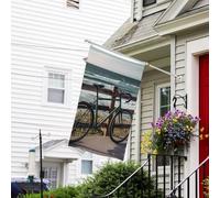 Bannière de drapeau double face résistante à la décoloration pour l'extérieur, drapeau de bienvenue de cour, vélo appuyé sur une clôture, bannière de vœux personnalisée pour fête maison