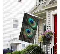 Bannière de drapeau double face résistante à la décoloration pour l'extérieur, drapeau de bienvenue de cour, belles plumes de paon, bannière de vœux personnalisée pour fête maison