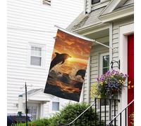 Bannière de drapeau double face résistante à la décoloration pour l'extérieur, drapeau de bienvenue de cour, dauphins sautant hors de l'eau au coucher du soleil, bannière de vœux personnalisée pour