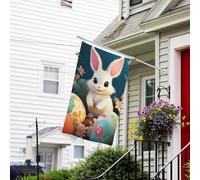 Bannière de drapeau double face résistante à la décoloration pour l'extérieur, drapeau de bienvenue de cour, joli lapin de Pâques, bannière de vœux personnalisée pour fête maison