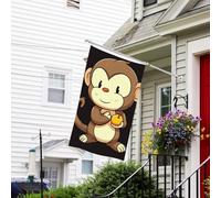 Bannière de drapeau double face résistante à la décoloration pour l'extérieur, drapeau de bienvenue de cour, singe tenant des fruits, bannière de vœux personnalisée pour fête maison